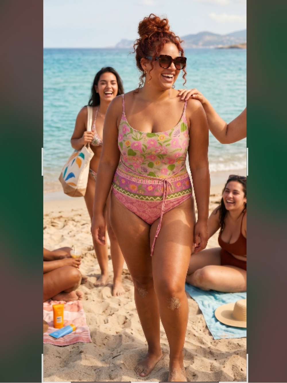 Floral Pink and Green Swimsuit XXLARGE